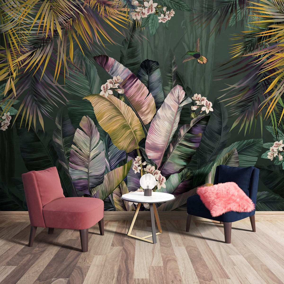 Tapet personalizat Tropical cu palmieri tropicali colorati - TROPICAL BLOSSOM