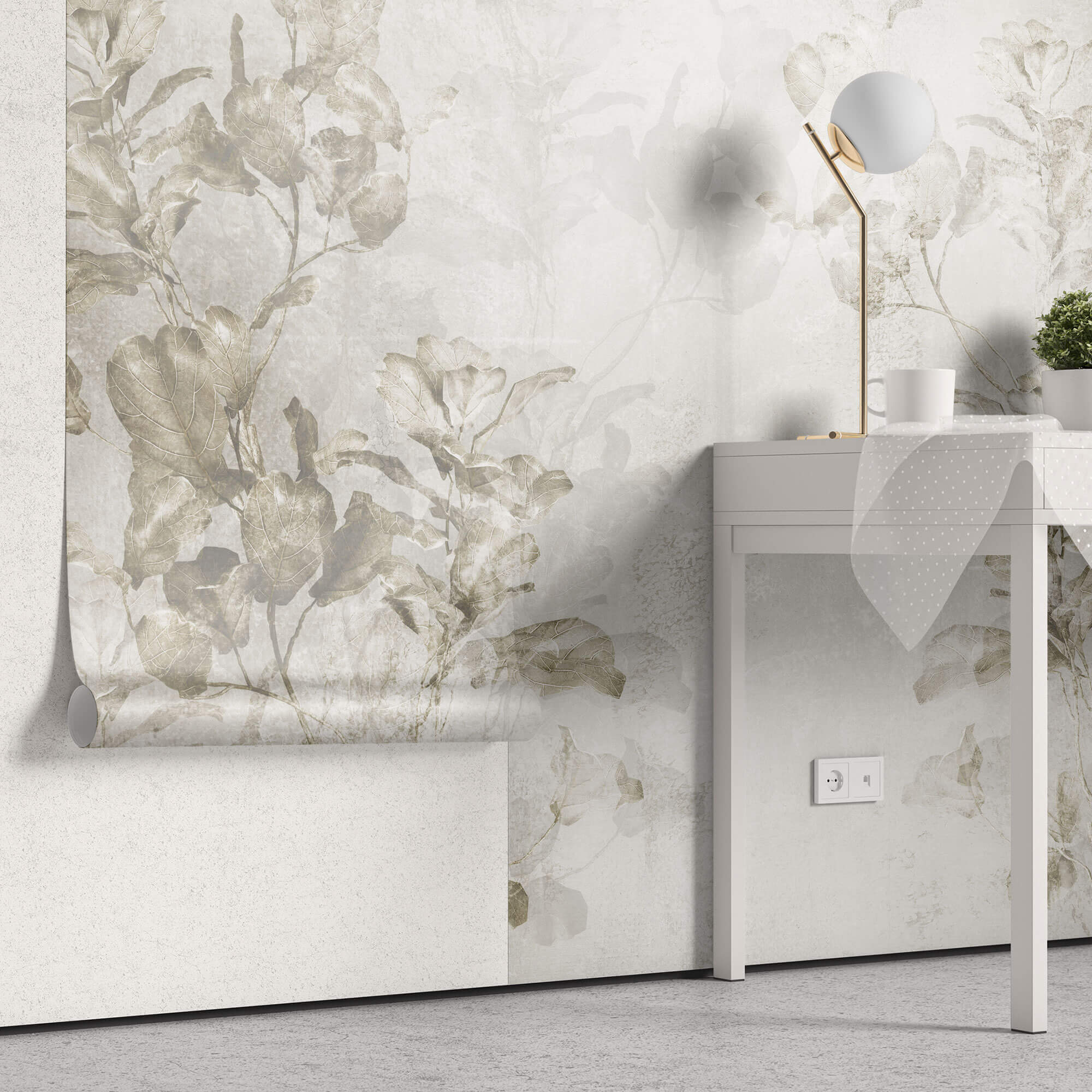 Tapet personalizat Tropical cu copaci in nuante de sepia - FICUS LYRATA