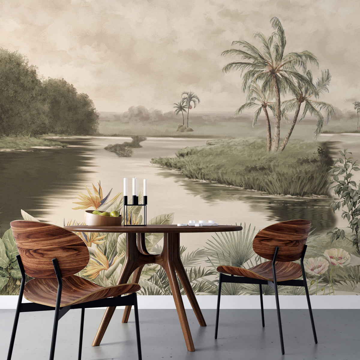 Crayon Palm Island Sepia Personalised Wallpaper