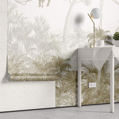 Tapet personalizat Tropical cu peisaj tropical ilustrat abstract in nuante de bej - BEIGE JUNGLE ILLUSTRATION