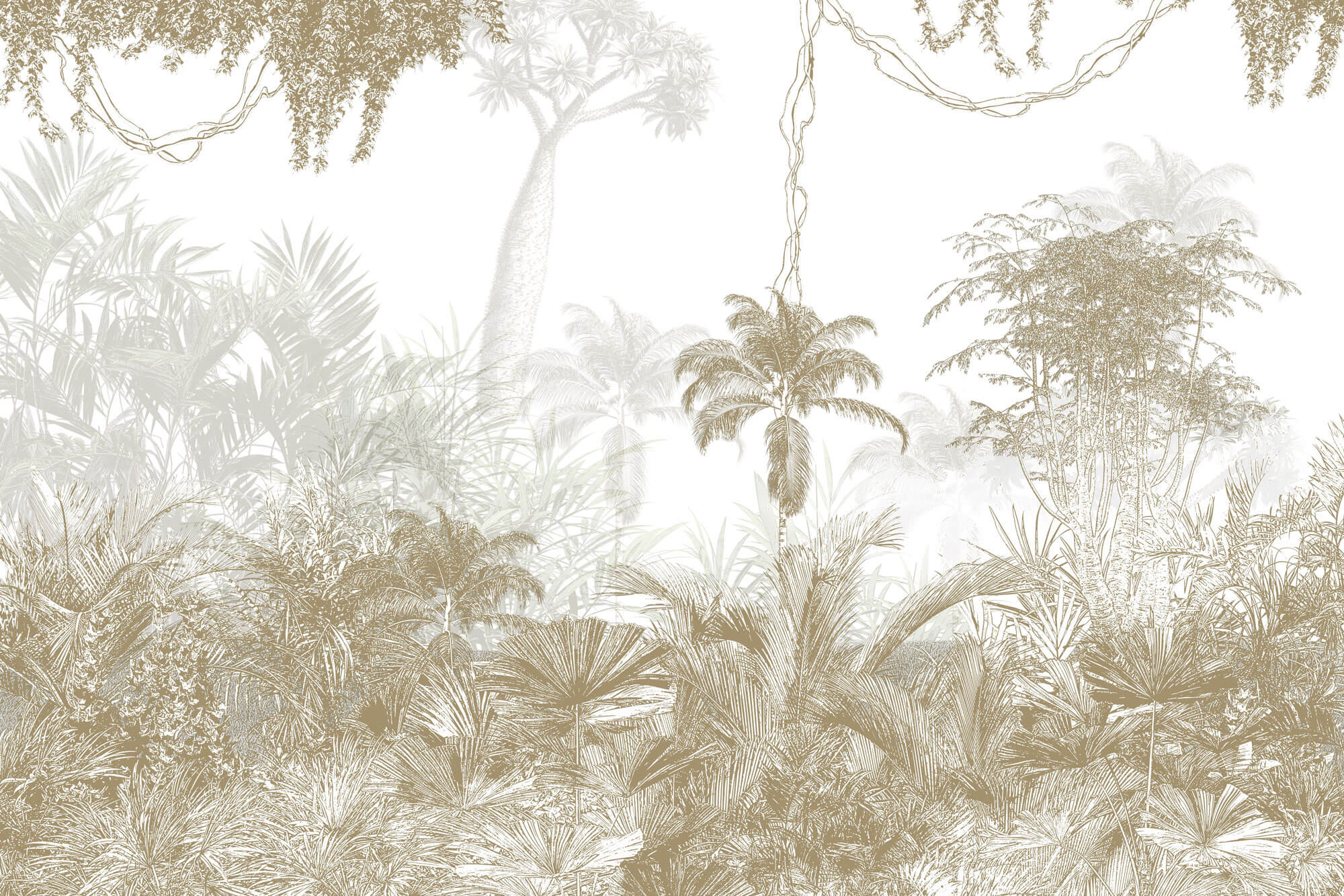Tapet personalizat Tropical cu peisaj tropical ilustrat abstract in nuante de bej - BEIGE JUNGLE ILLUSTRATION