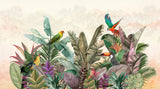 Tapet personalizat Tropical cu plante si papagali exotici - PARROTS AT DAWN