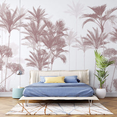 Tapet personalizat Tropical cu copaci tropicali in nuante de rosiatice - PLUM PALMS