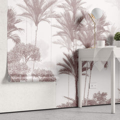 Tapet personalizat Tropical cu copaci tropicali in nuante de rosiatice - PLUM PALMS