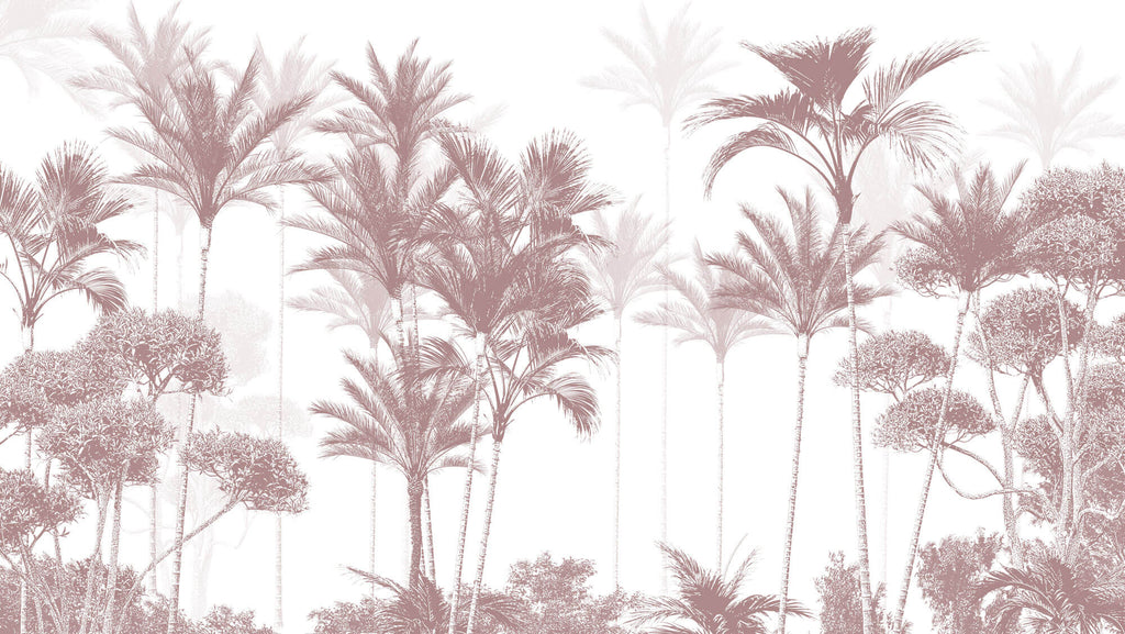 Tapet personalizat Tropical cu copaci tropicali in nuante de rosiatice - PLUM PALMS