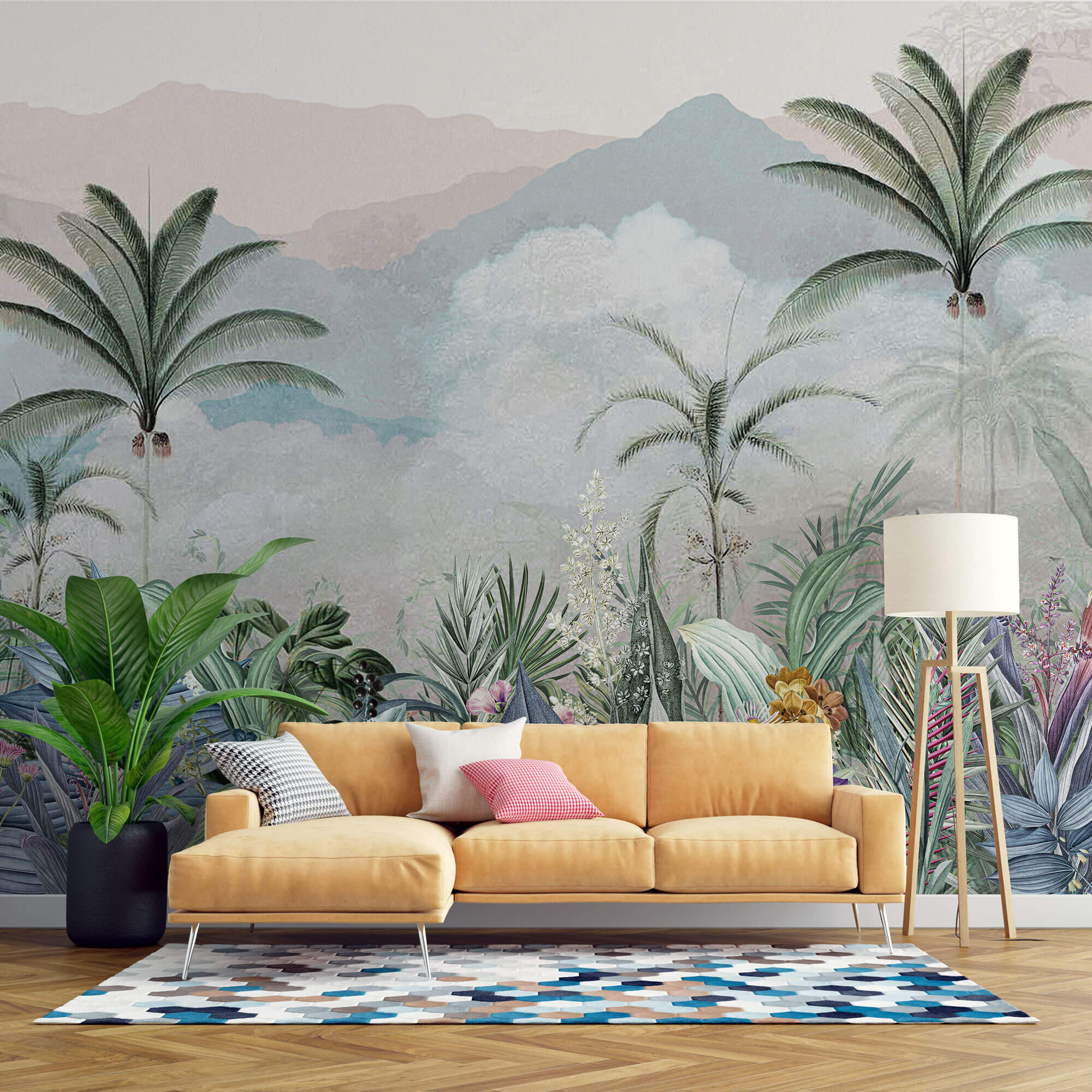 Tapet personalizat Tropical cu plante tropicale intr-un fundal texturat - TROPICAL OASIS