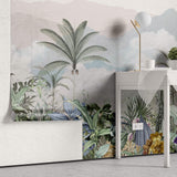 Tapet personalizat Tropical cu plante tropicale intr-un fundal texturat - TROPICAL OASIS