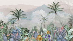 Tapet personalizat Tropical cu plante tropicale intr-un fundal texturat - TROPICAL OASIS