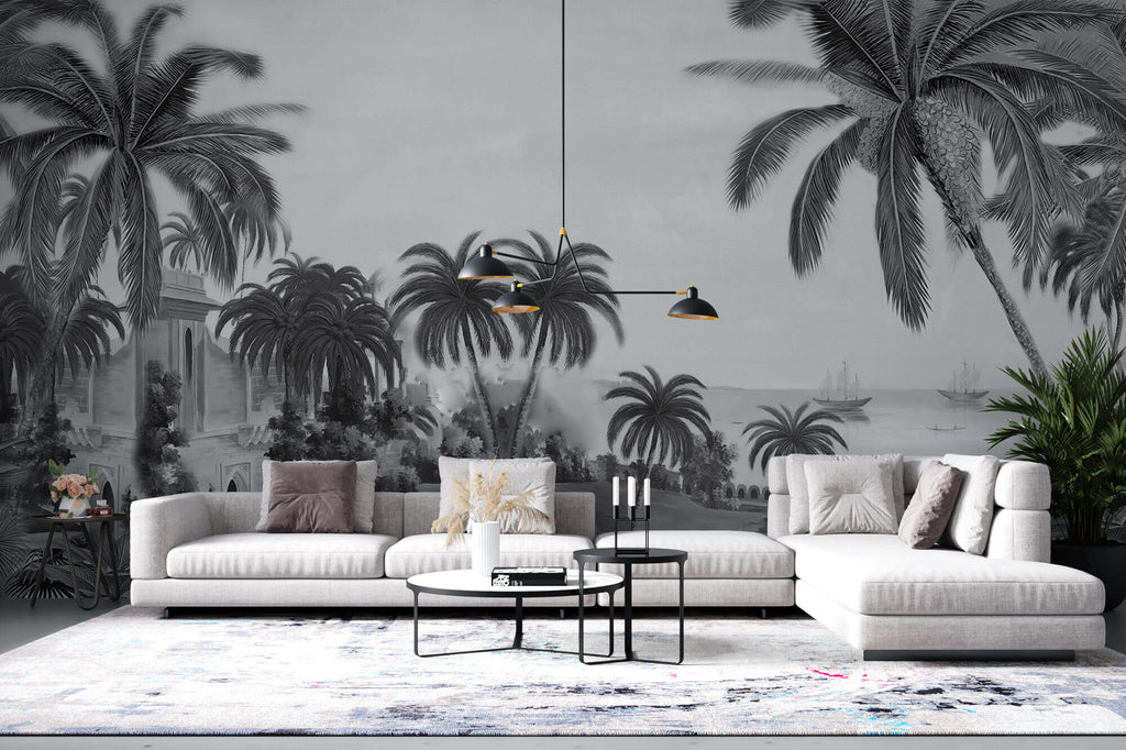 Tapet personalizat Tropical cu peisaj tropical al unui castel la malul marii - DAYDREAM FORTRESS