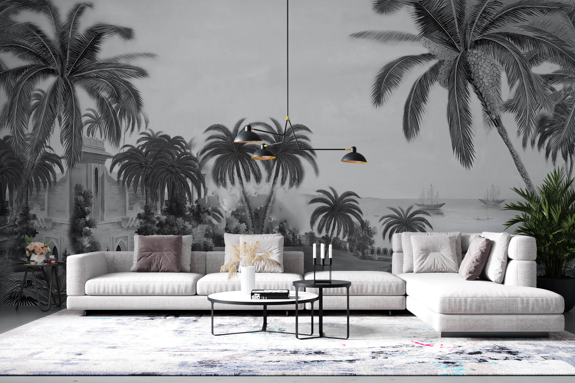Tapet personalizat Tropical cu peisaj tropical al unui castel la malul marii - DAYDREAM FORTRESS