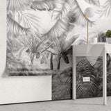 Tapet personalizat Tropical cu plante tropicale ilustrate intr-un stil abstract pe un fundal de plaster in nuante de gri - NARROWED JUNGLE