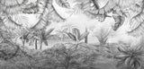 Tapet personalizat Tropical cu plante tropicale ilustrate intr-un stil abstract pe un fundal de plaster in nuante de gri - NARROWED JUNGLE