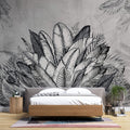 Tapet personalizat Tropical cu plante tropicale in alb negru - GREY TROPICAL LEAVES