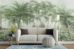 Tapet personalizat Tropical cu padure tropicala verde - WAVY TEXTURED PALMS