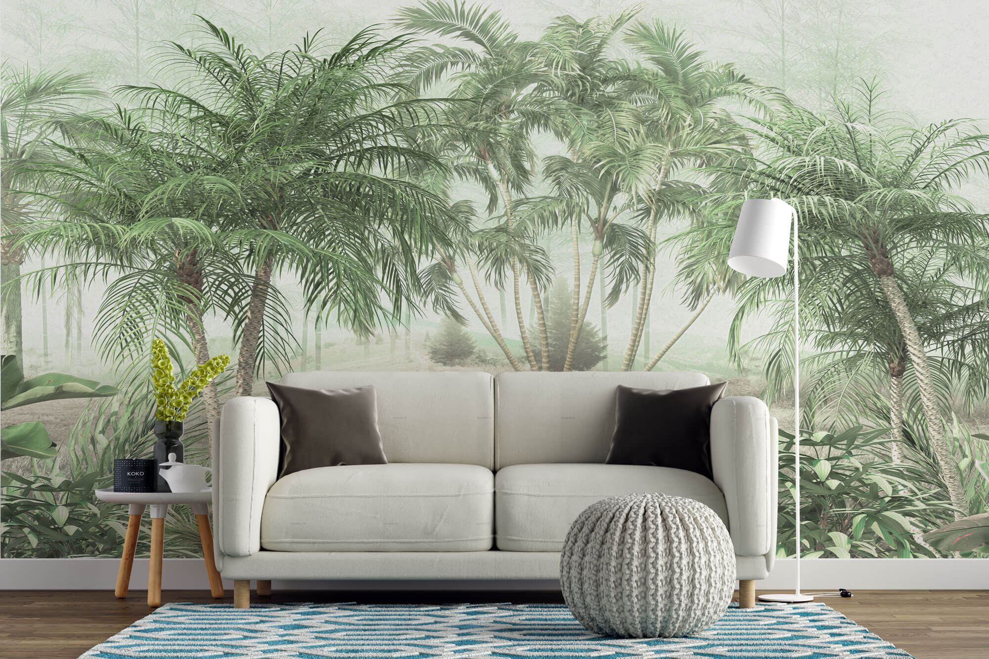 Tapet personalizat Tropical cu padure tropicala verde - WAVY TEXTURED PALMS
