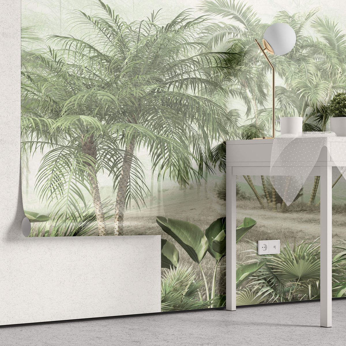 Tapet personalizat Tropical cu padure tropicala verde - WAVY TEXTURED PALMS