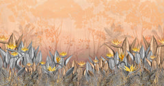 Tapet personalizat Tropical cu floarea paradisului in nuante calde - YELLOW BIRD OF PARADISE