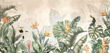 Tapet personalizat Tropical cu plante verzi si papagali exotici - TROPICAL DRAWING