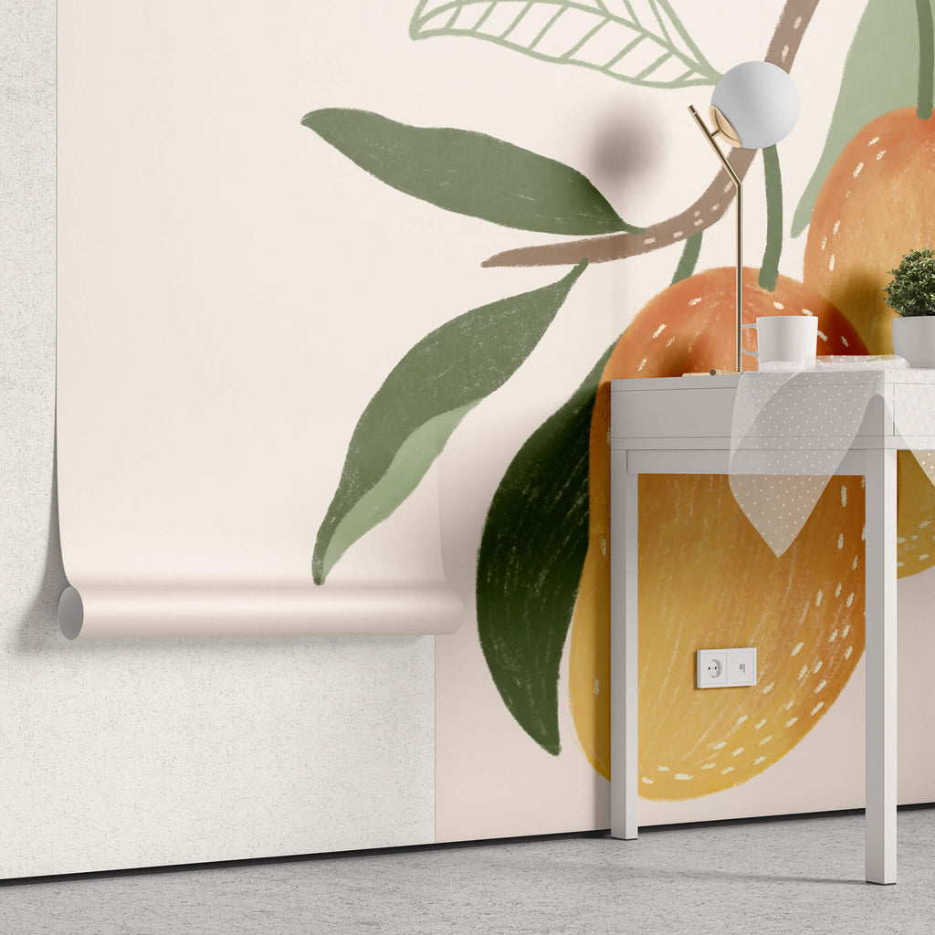 Tapet personalizat cu Fructe cu piersici lunguiete pe un fundal crem - LONG PEACH