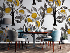Tapet personalizat cu Fructe cu lamai abstracte - LEMON GREY