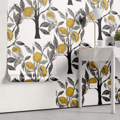 Tapet personalizat cu Fructe cu lamai abstracte - LEMON GREY