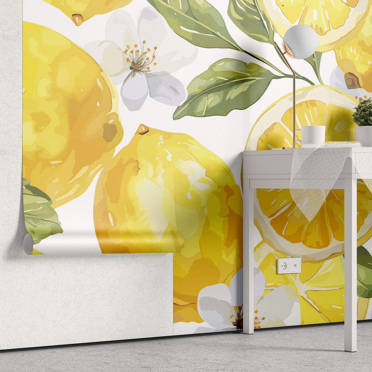 Tapet personalizat cu Fructe cu lamai inflorite - LEMON BLOSSOM