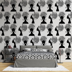 Tapet personalizat african abstract cu femeie cu turban african pe fundal alb african woman