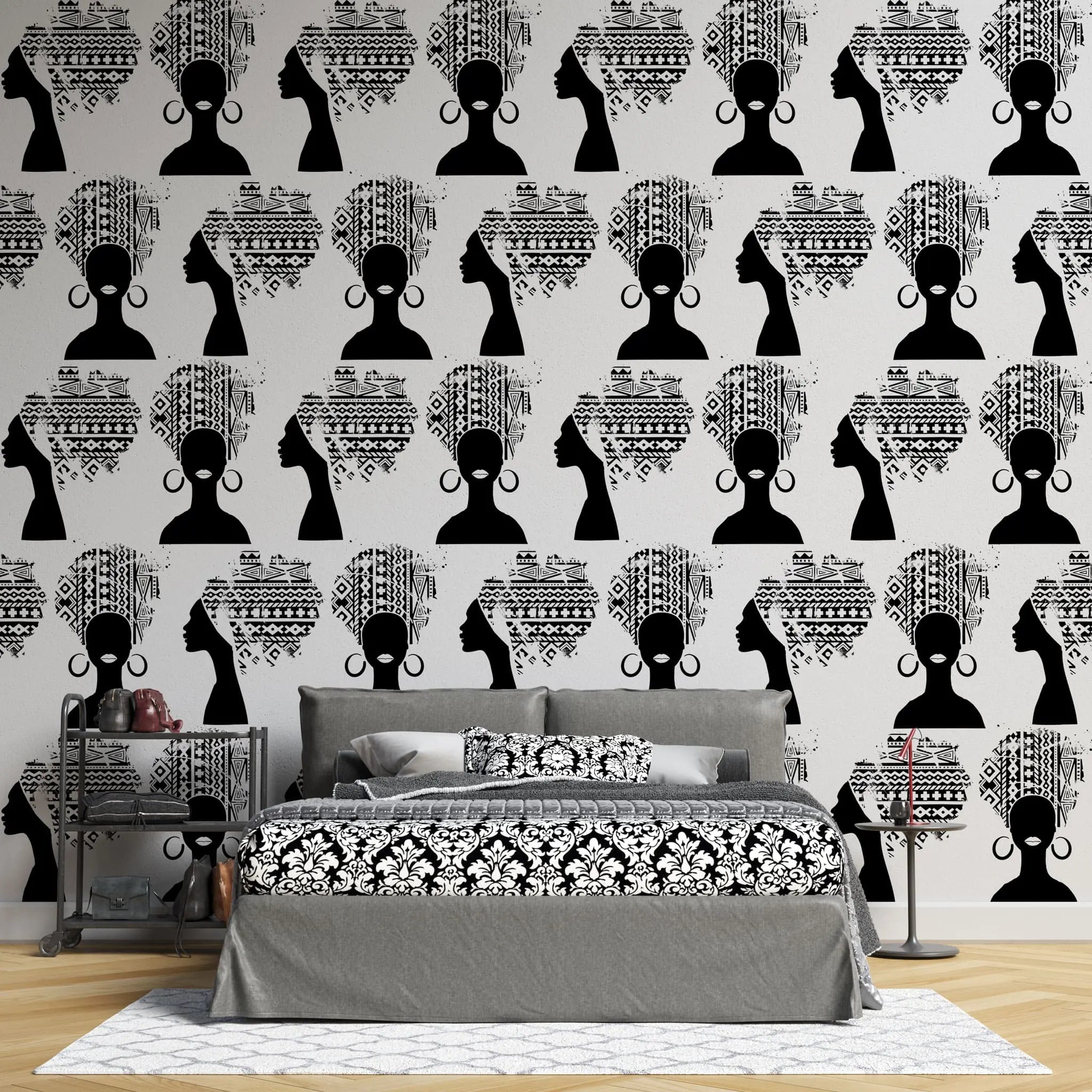 Tapet personalizat african abstract cu femeie cu turban african pe fundal alb african woman