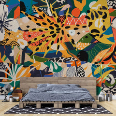 Tapet personalizat african fine art neo expresionist cu elemente colorate din safari ul african art safari
