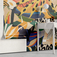 Tapet personalizat african fine art neo expresionist cu elemente colorate din safari ul african art safari