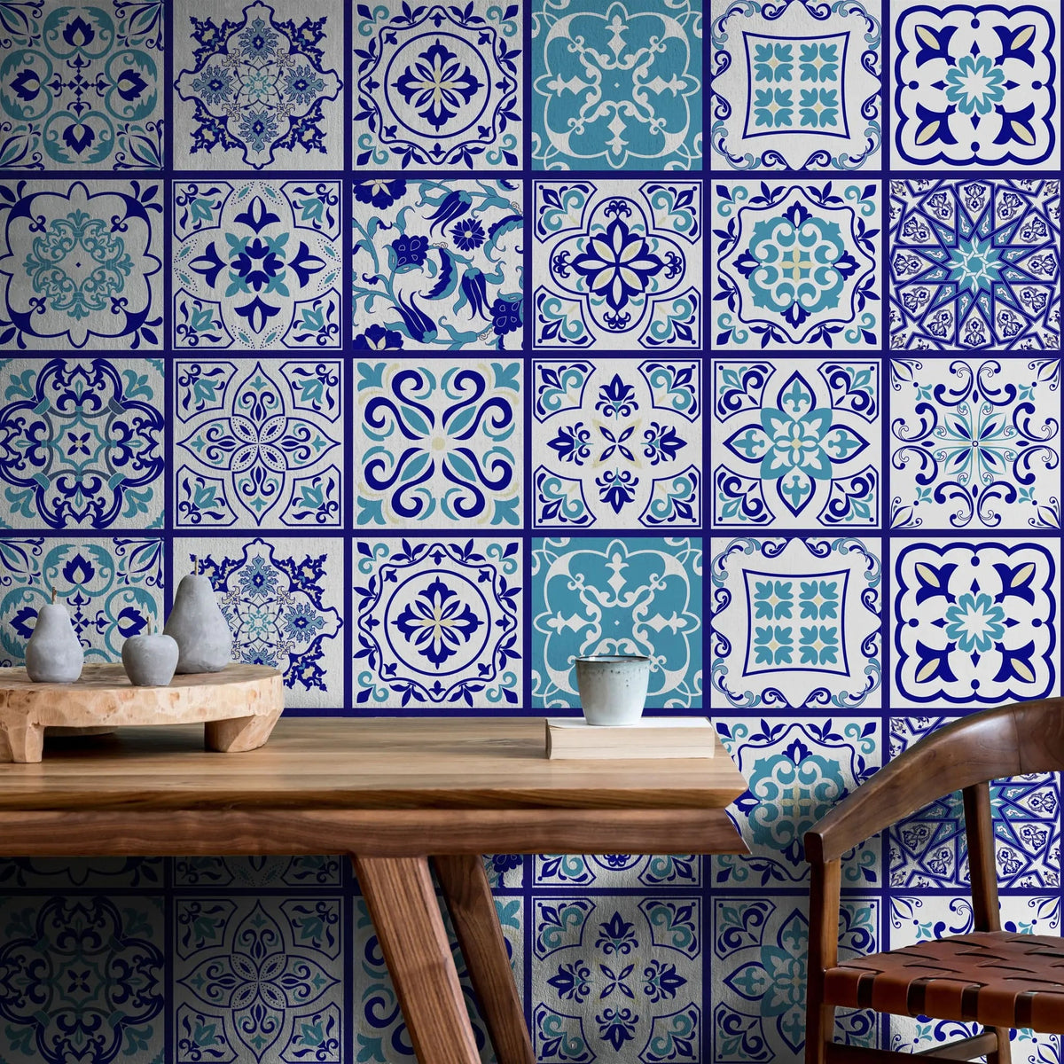 Tapet personalizat oriental cu tipare de portealn oriental chinoiserie tiles