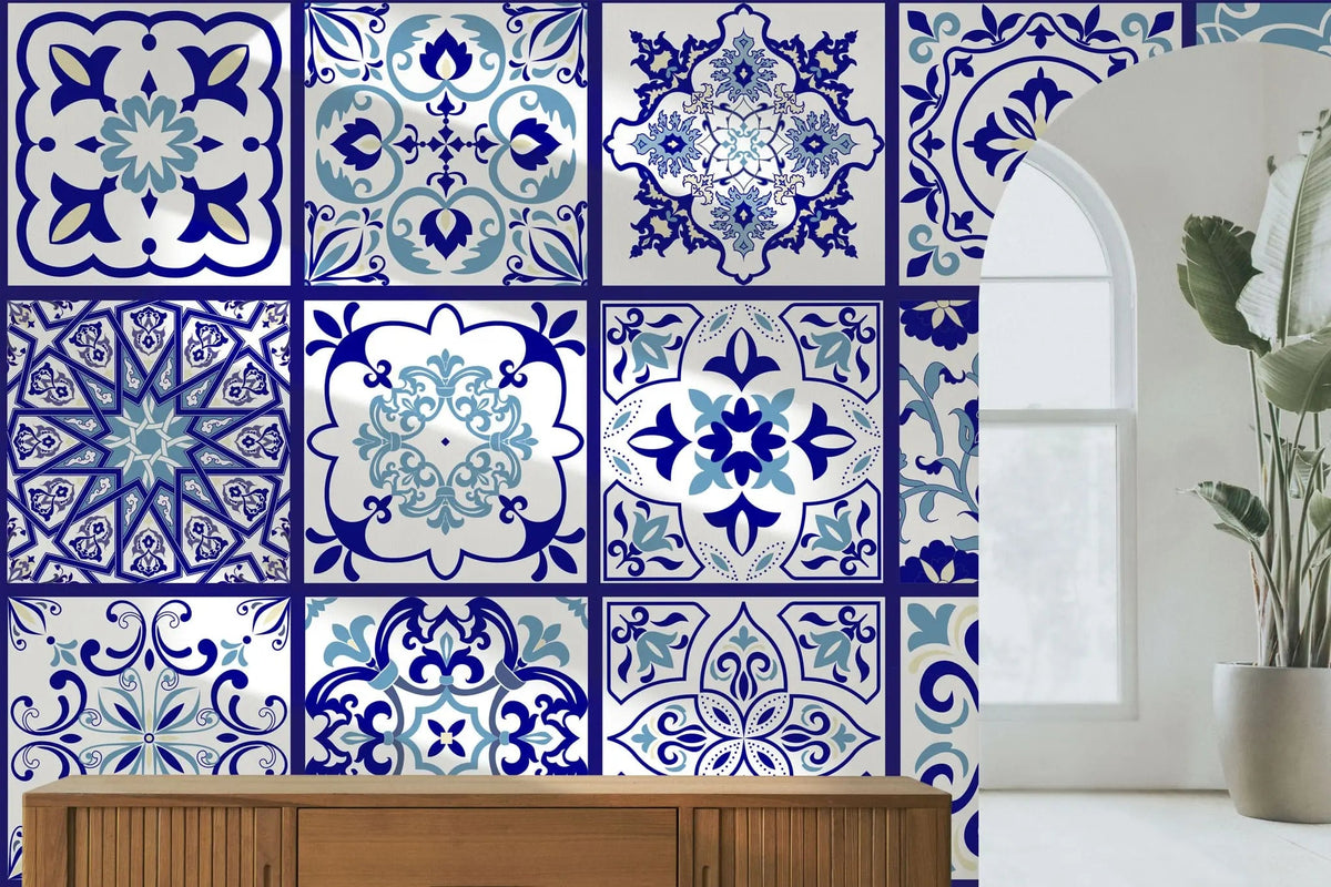 Tapet personalizat oriental cu tipare de portealn oriental chinoiserie tiles