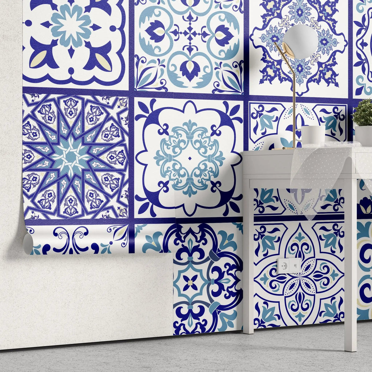 Tapet personalizat oriental cu tipare de portealn oriental chinoiserie tiles