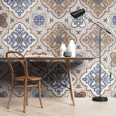 Tapet personalizat oriental cu model de inspiratie arabica damascan in nuante calde placute light damask