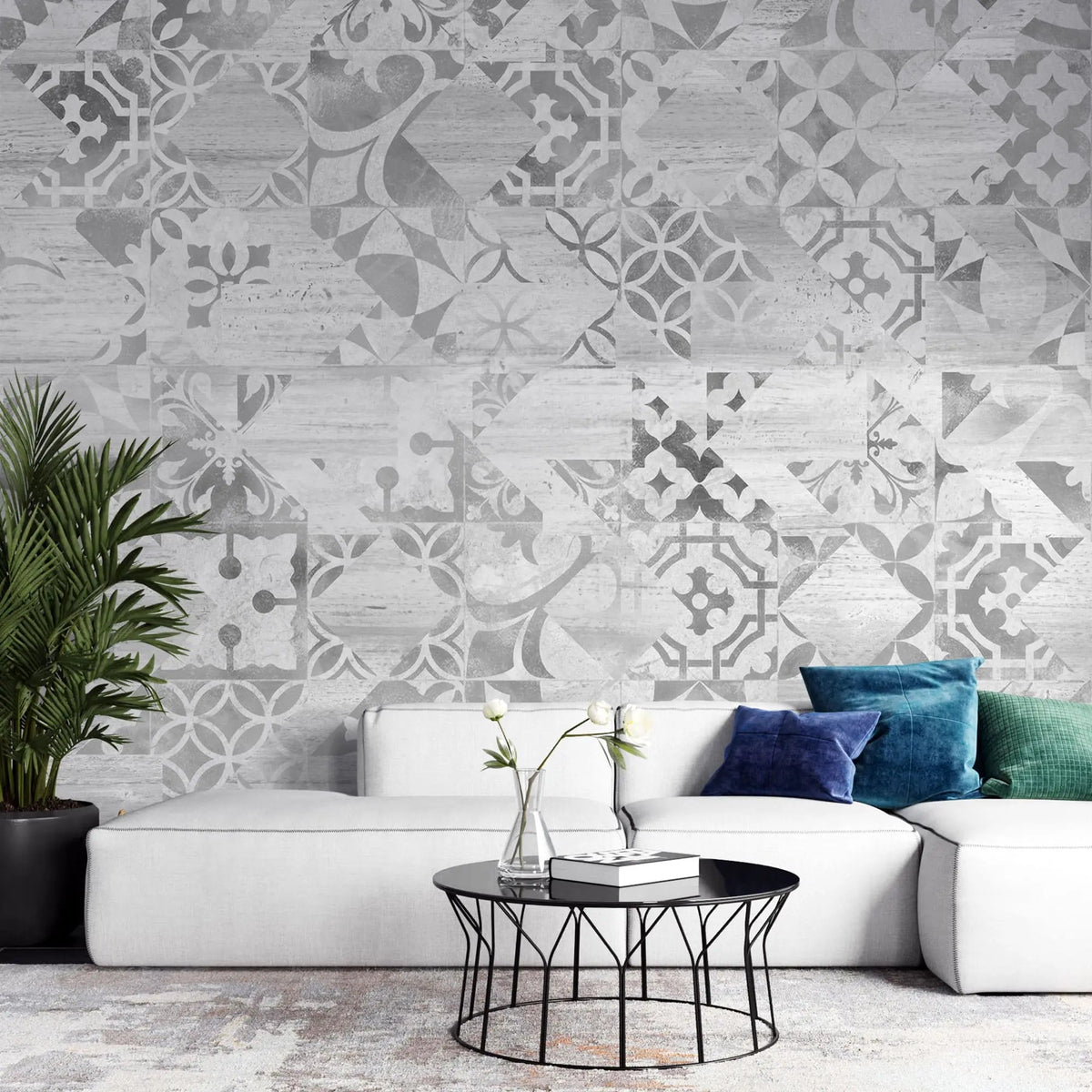 Tapet personalizat mozaic cu modele de ceramica gri grey ceramic