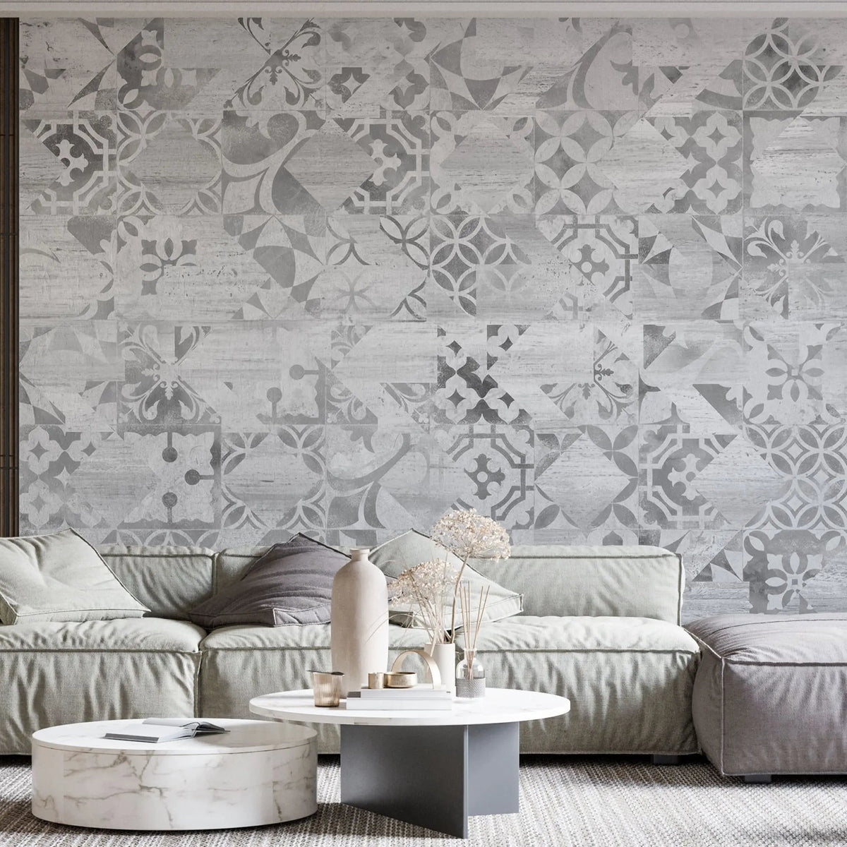 Tapet personalizat mozaic cu modele de ceramica gri grey ceramic