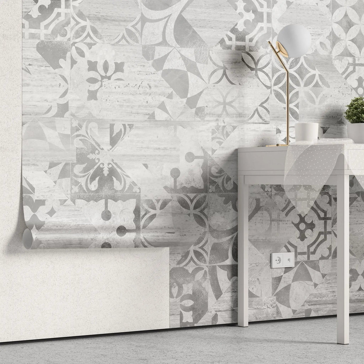 Tapet personalizat mozaic cu modele de ceramica gri grey ceramic