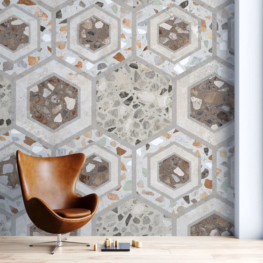 Tapet personalizat mozaic cu model de granit in nuante de bej si maro beige granit