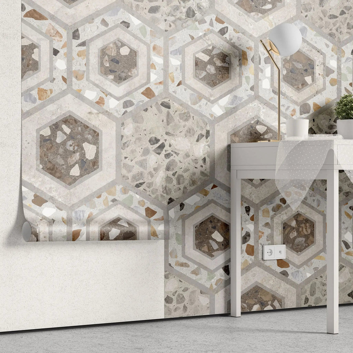 Tapet personalizat mozaic cu model de granit in nuante de bej si maro beige granit