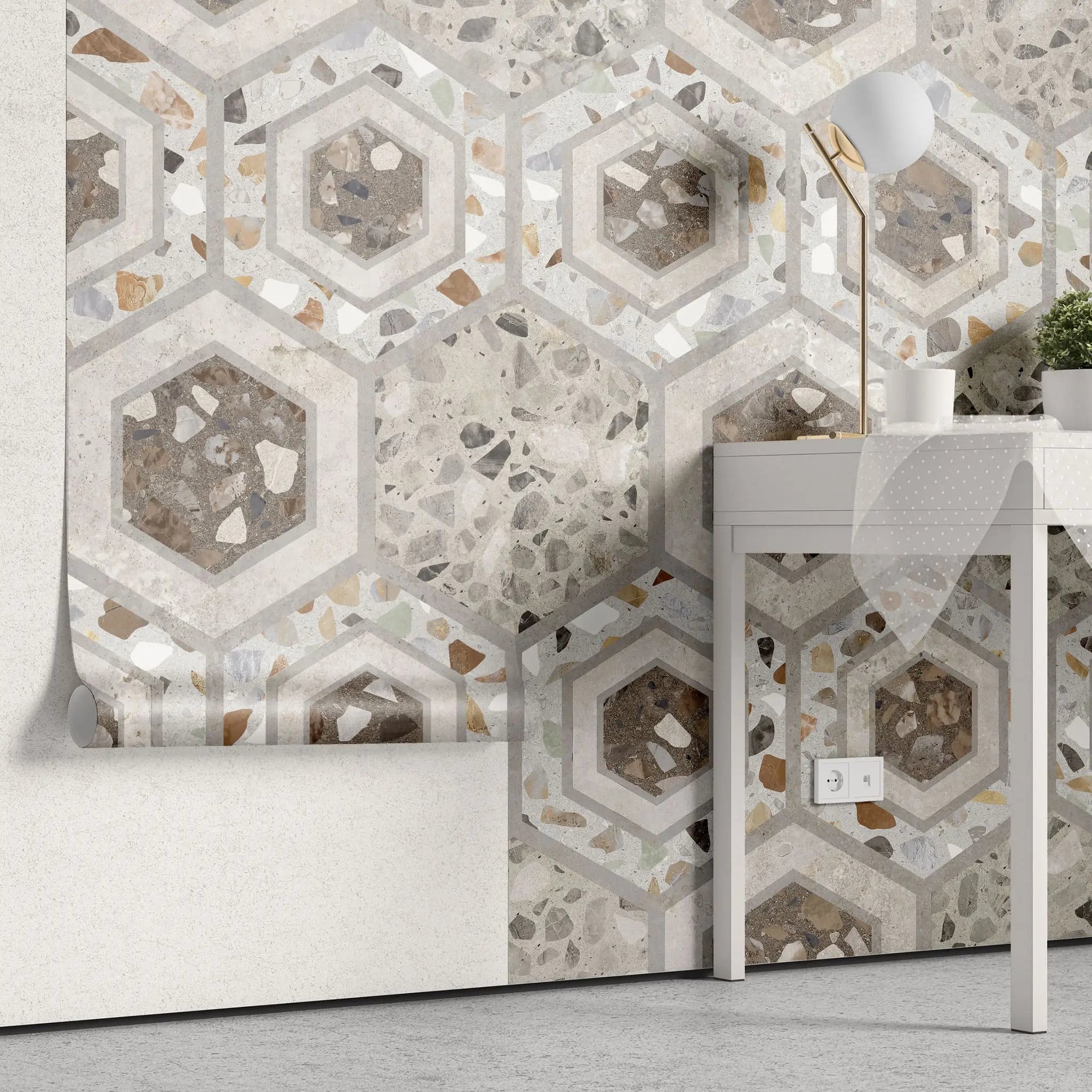 Tapet personalizat mozaic cu model de granit in nuante de bej si maro beige granit