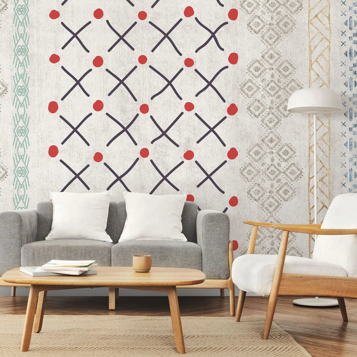 Tapet personalizat mozaic cu model aztec si ilustratii aztec doodle