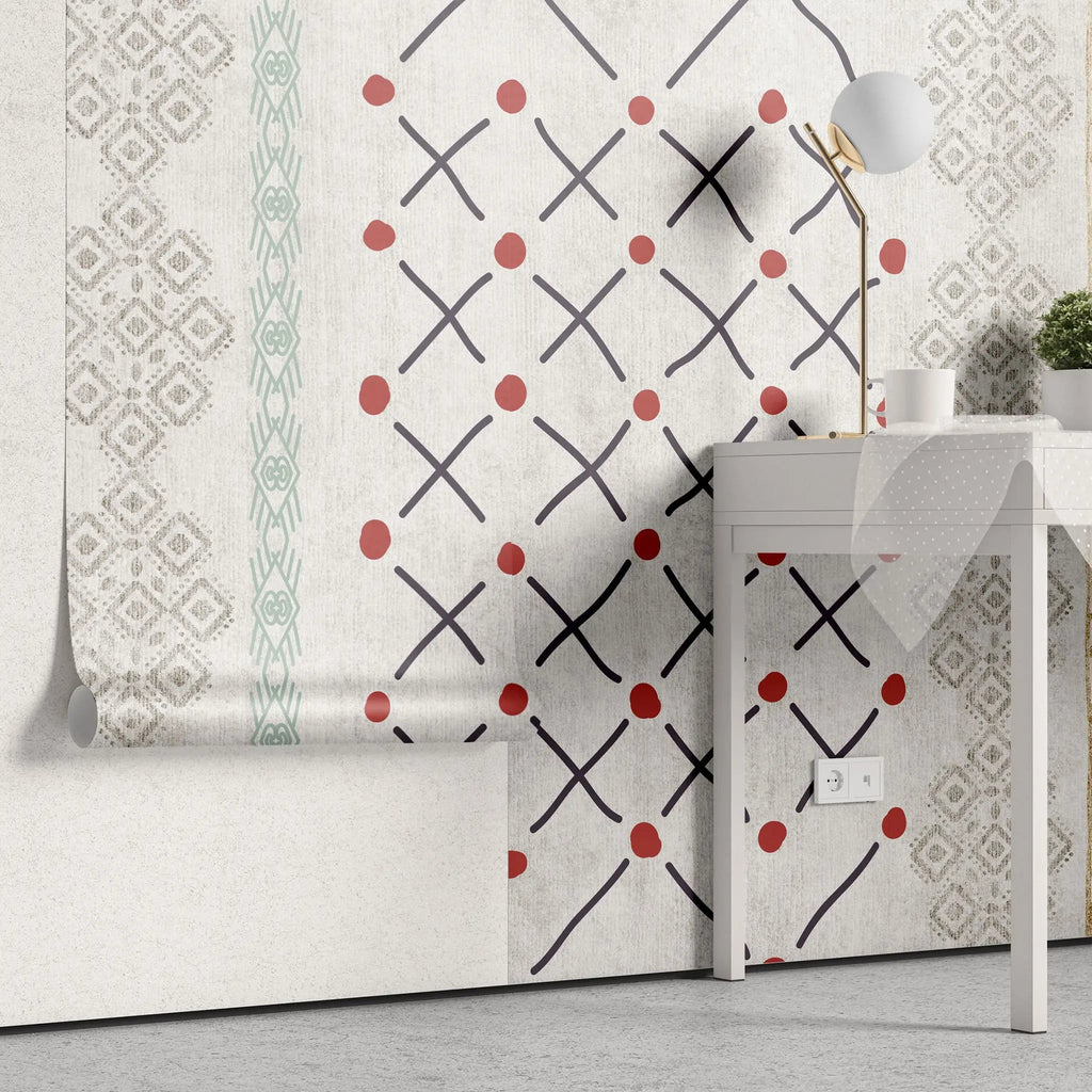 Tapet personalizat mozaic cu model aztec si ilustratii aztec doodle