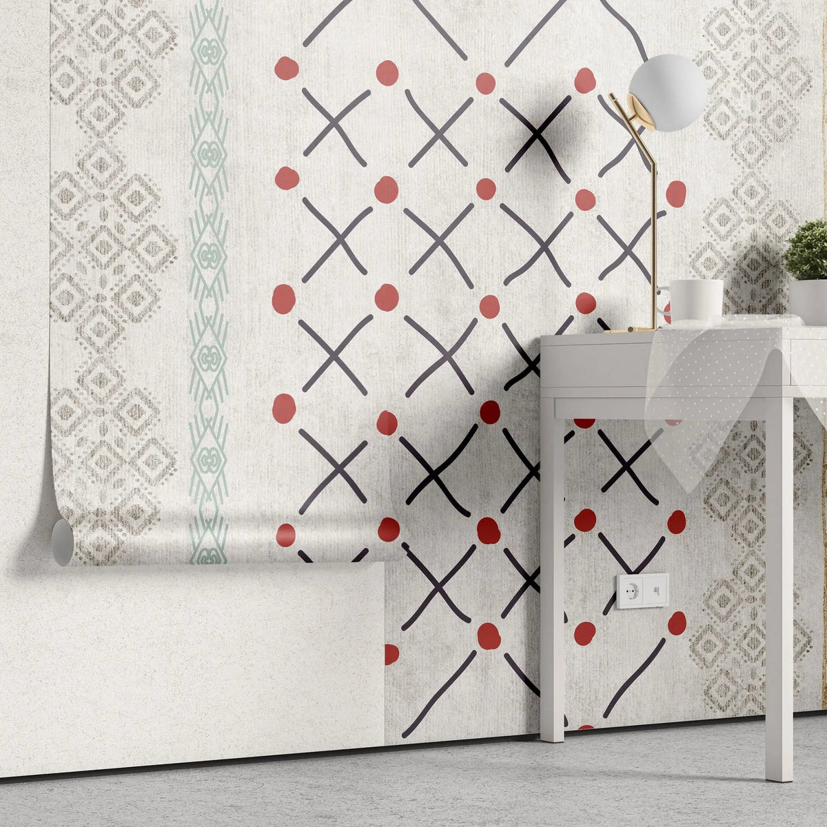 Tapet personalizat mozaic cu model aztec si ilustratii aztec doodle