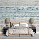 Tapet personalizat mozaic cu model aztec ikat in nuante de turcoaz si bej turqoise ikat