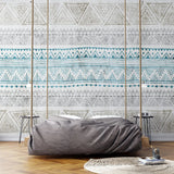 Tapet personalizat mozaic cu model aztec ikat in nuante de turcoaz si bej turqoise ikat