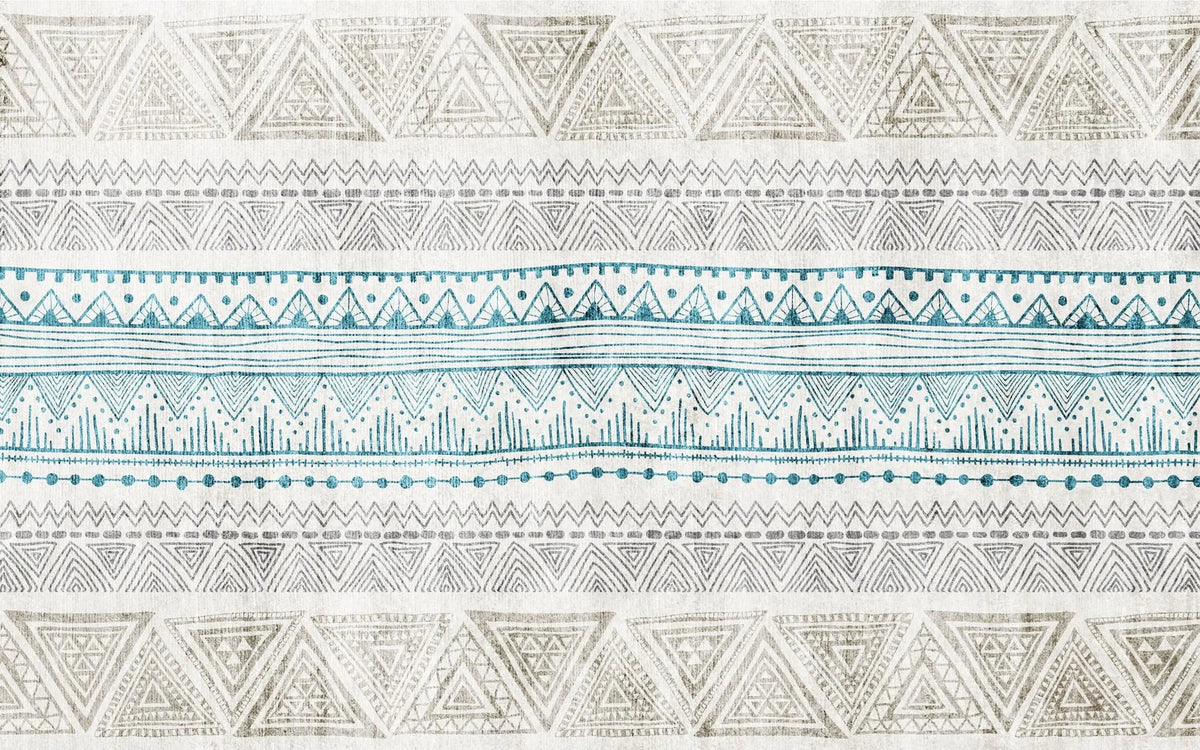 Tapet personalizat mozaic cu model aztec ikat in nuante de turcoaz si bej turqoise ikat