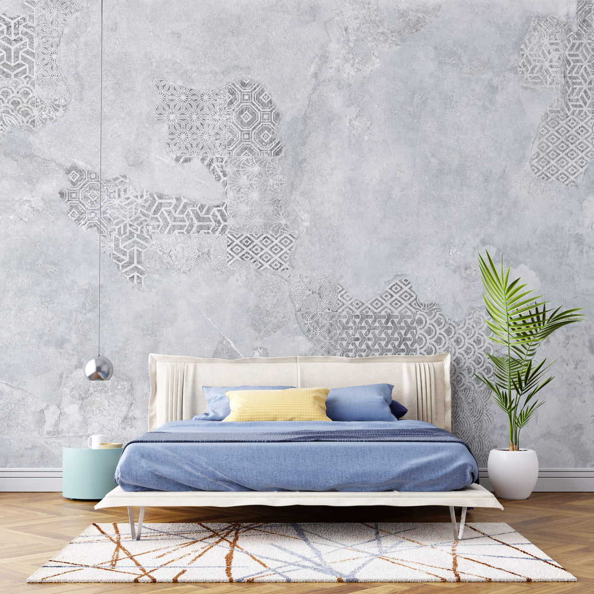 Tapet personalizat Mozaic cu fundal de ciment si insertii de mozaic - GREY CERAMIC MOSAIC