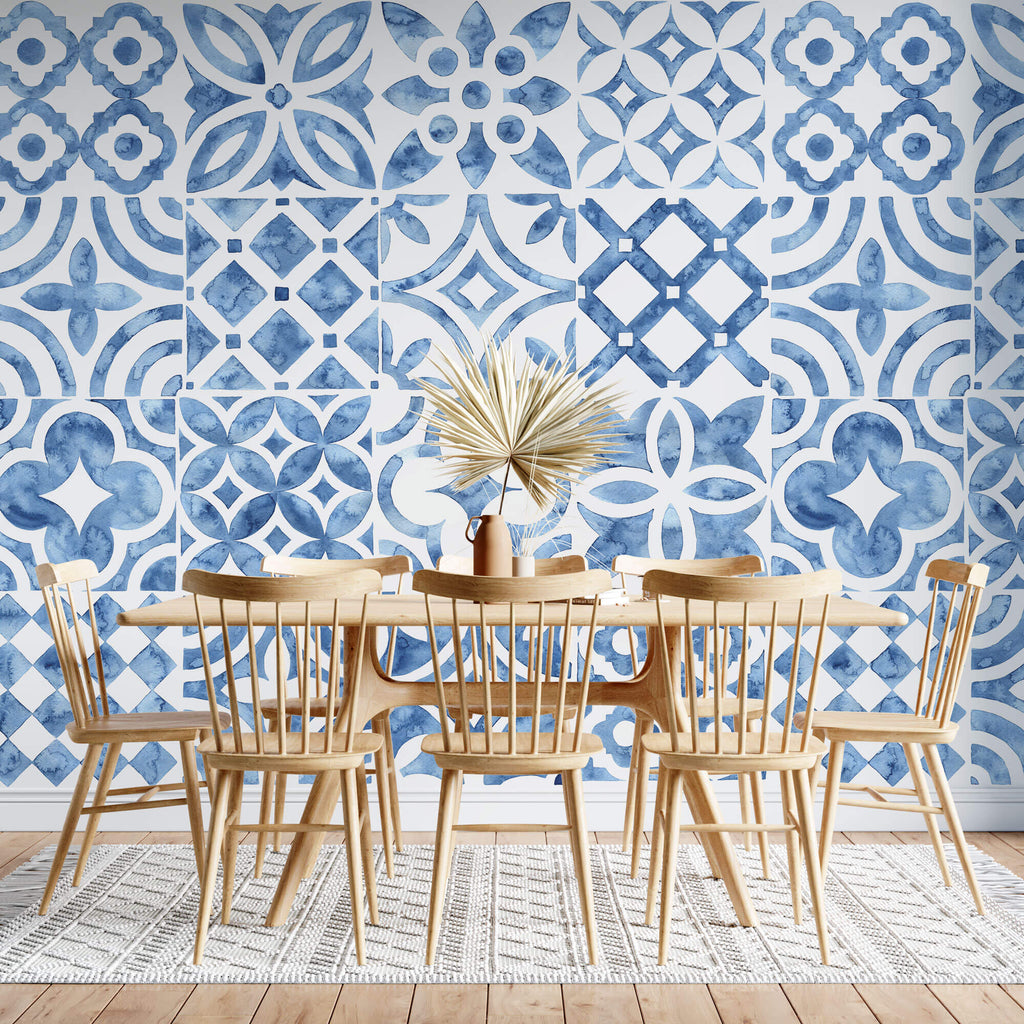 Tapet personalizat Mozaic cu mosaic abstract in nuante de albastru - WATERCOLOR MOSAIQUE