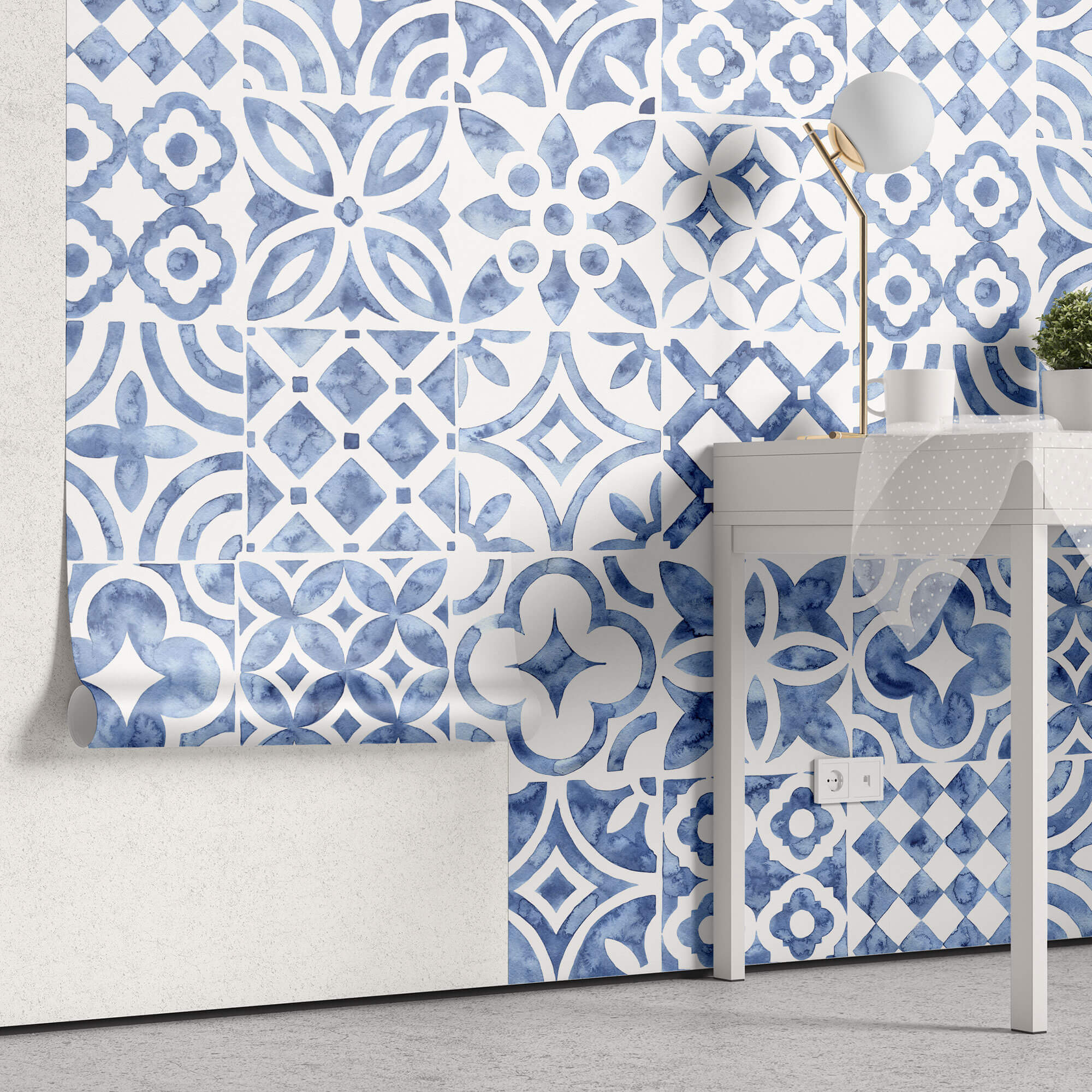Tapet personalizat Mozaic cu mosaic abstract in nuante de albastru - WATERCOLOR MOSAIQUE