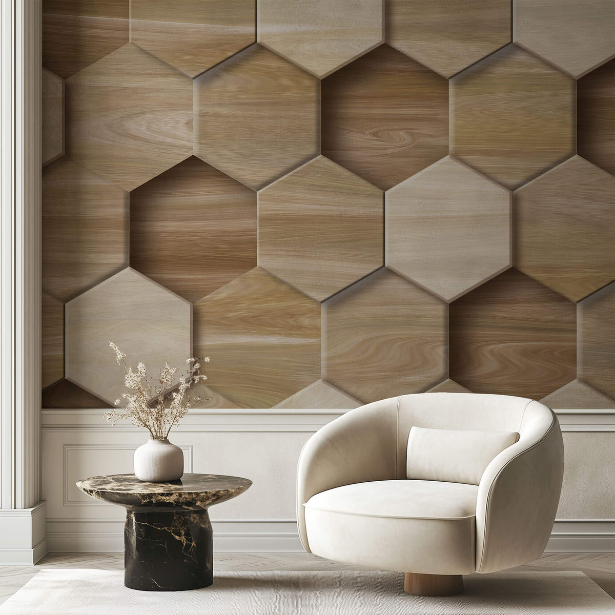 Tapet personalizat Mozaic cu mosaic ceramic 3D ce ilustreaza textura de lemn - WOOD TILES